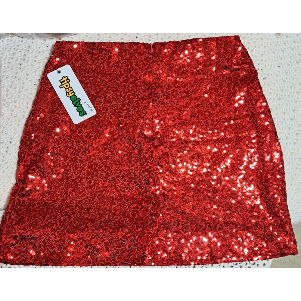 TIPSY ELVES ☆ Red Sparkle Sequin Skirt ☆ Lined Stretch ☆ Size M ☆ NEW